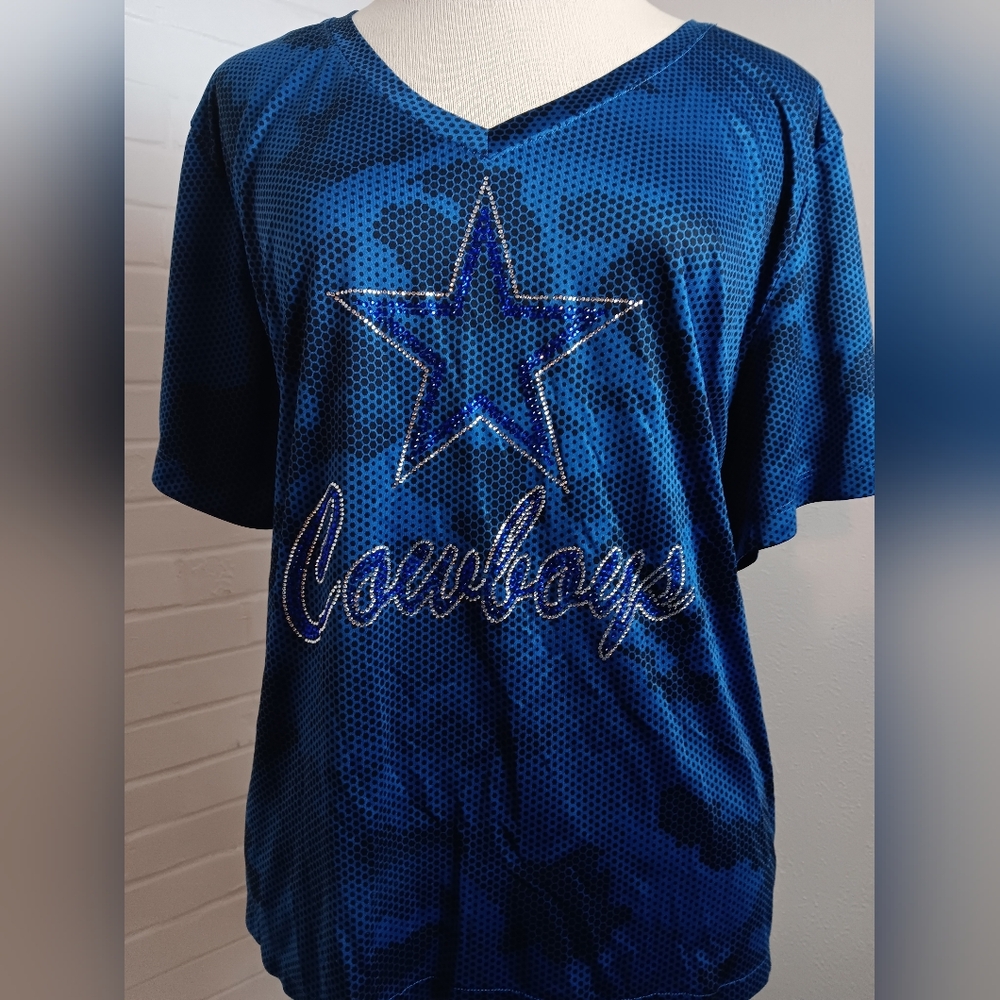 Blue Cowboys Graphic Tee Womens Bling Sz 3XL